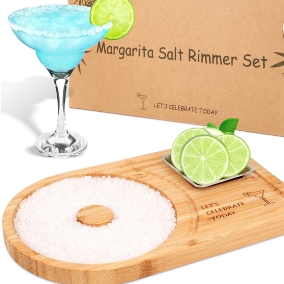 MATAWEEK Portable 5.5-Inch Bamboo Cocktail Glass Rimmer Set with Bamboo Tray - Picture 2 of 5